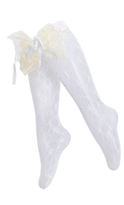 kids atelier mimi tutu Embroidered Ribbon Bow Long Socks