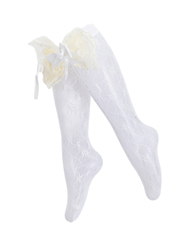 kids atelier mimi tutu Embroidered Ribbon Bow Long Socks