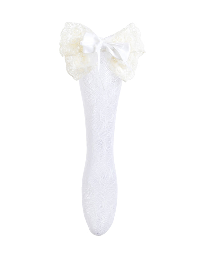 kids atelier mimi tutu Embroidered Ribbon Bow Long Socks
