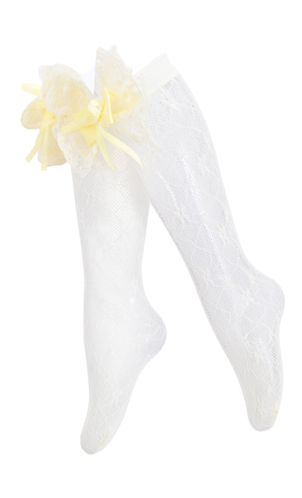 kids atelier mimi tutu Embroidered Ribbon Bow Long Socks