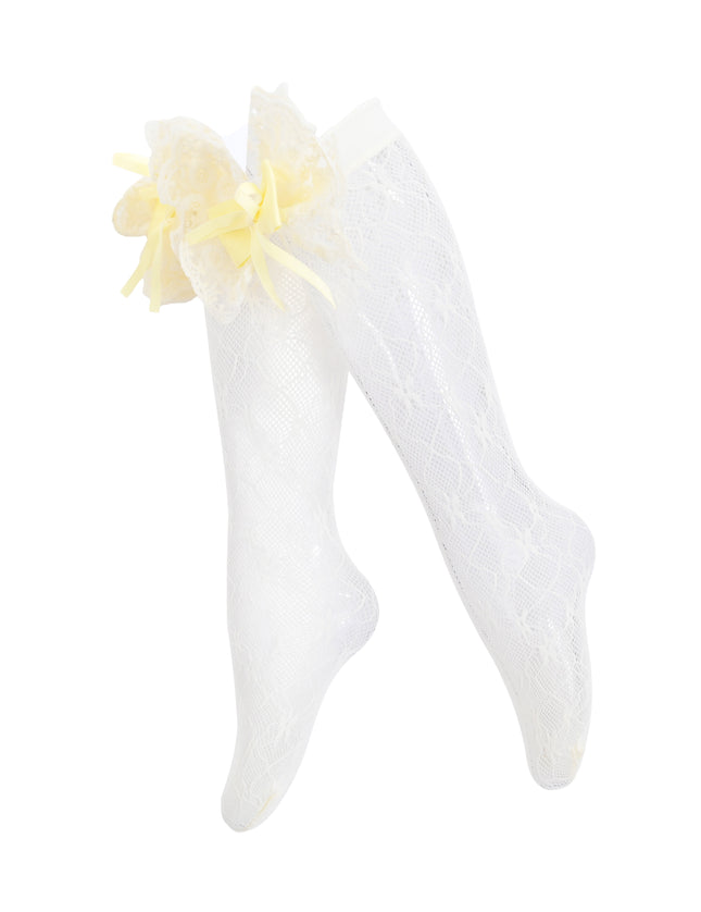 kids atelier mimi tutu Embroidered Ribbon Bow Long Socks