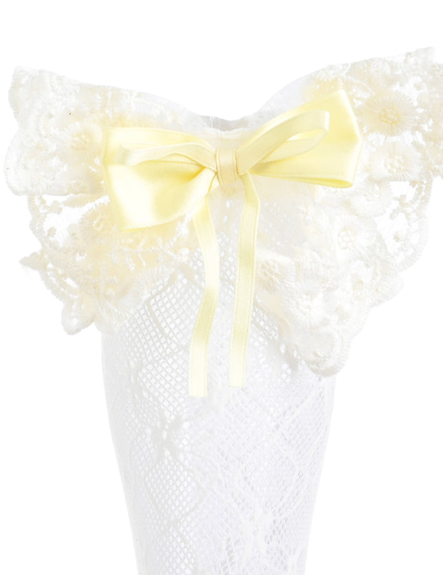 kids atelier mimi tutu Embroidered Ribbon Bow Long Socks
