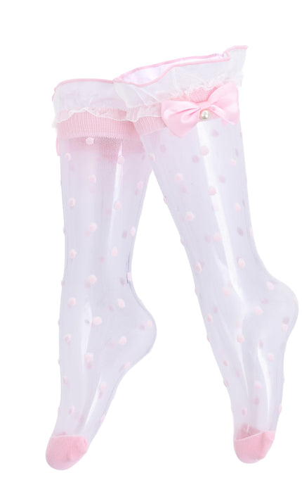 kids atelier mimi tutu Transparent Polka-Dot Bow Trim Socks