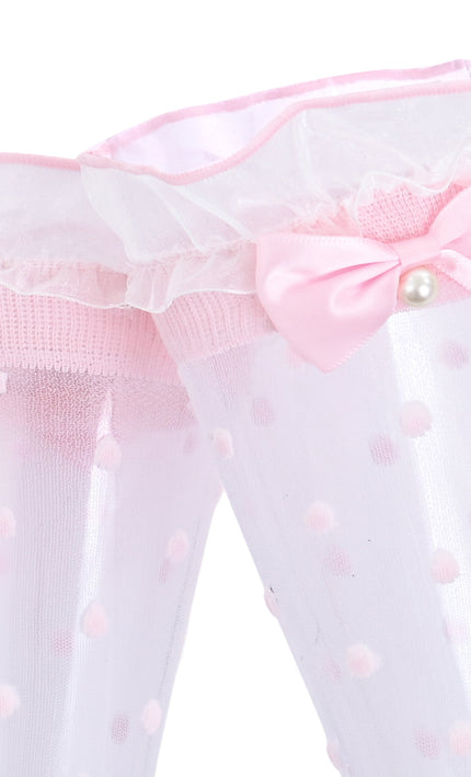 kids atelier mimi tutu Transparent Polka-Dot Bow Trim Socks