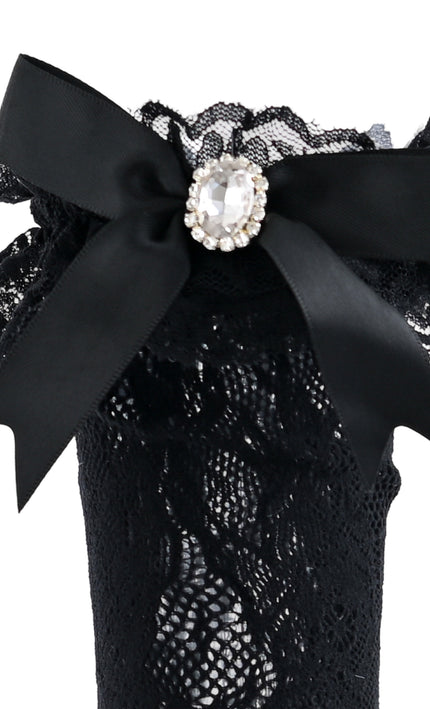 kids atelier mimi tutu Rhinestone Lace Trim Bow Socks