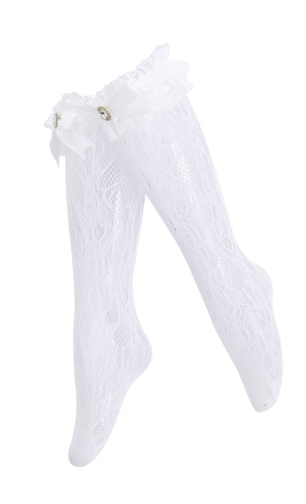 kids atelier mimi tutu Rhinestone Lace Trim Bow Socks