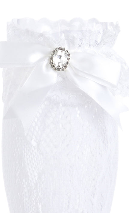 kids atelier mimi tutu Rhinestone Lace Trim Bow Socks