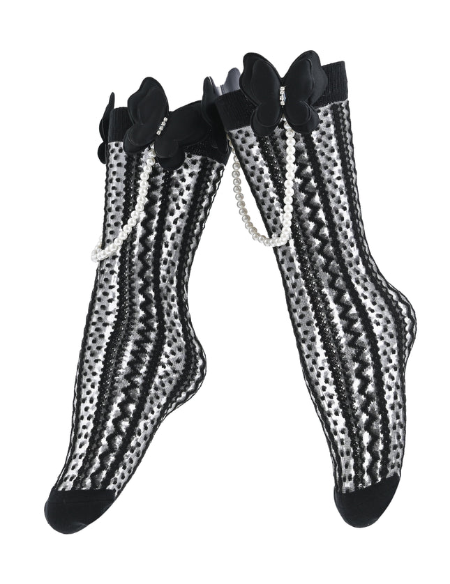 kids atelier mimi tutu Butterfly Lace Pearl Link Socks