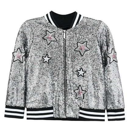 kids atelier mimi tutu Silver Sequin Bomber Jacket