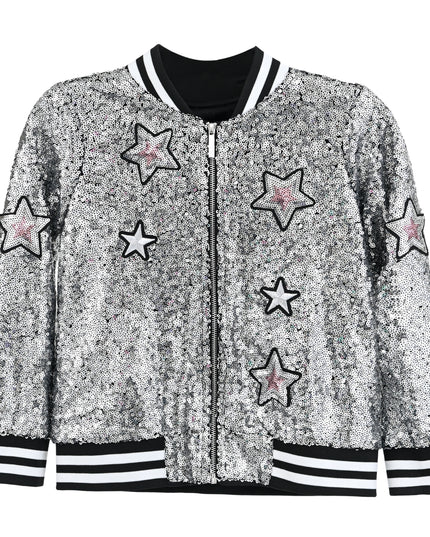 kids atelier mimi tutu Silver Sequin Bomber Jacket