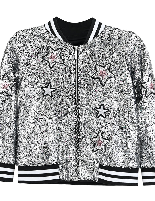kids atelier mimi tutu Silver Sequin Bomber Jacket
