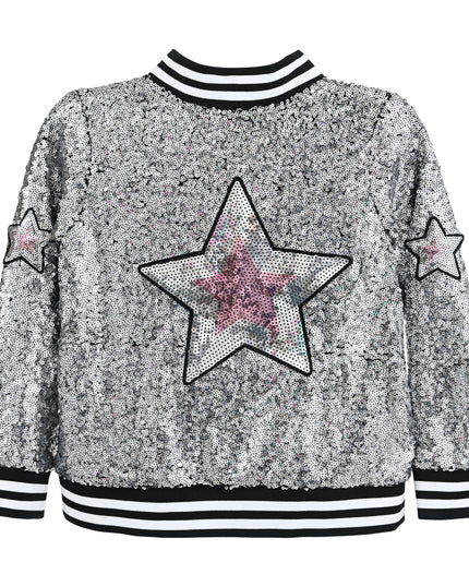 kids atelier mimi tutu Silver Sequin Bomber Jacket