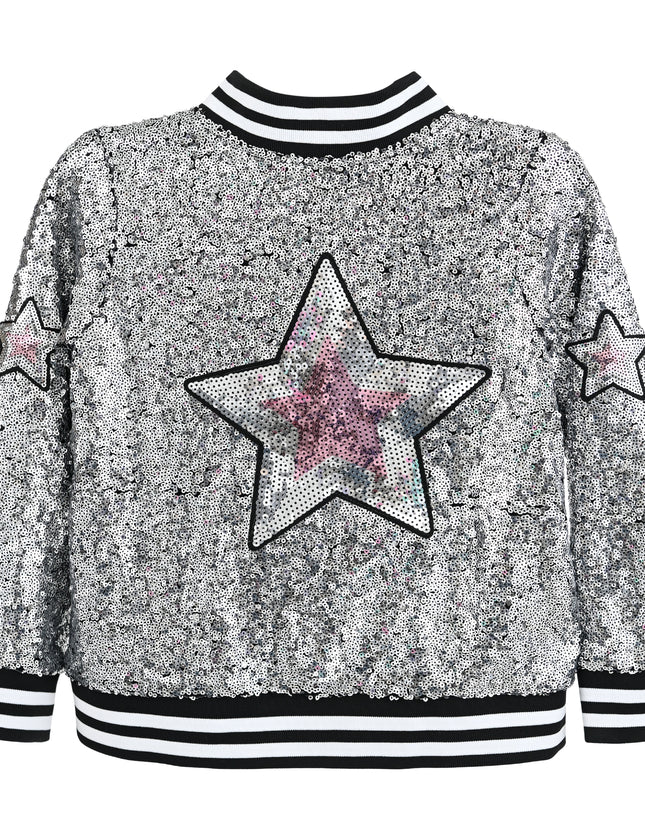kids atelier mimi tutu Silver Sequin Bomber Jacket