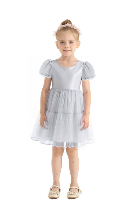 kids atelier mimitutu Gray Eveline Puff-Sleeve Dress