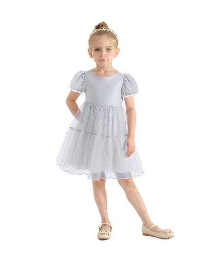 kids atelier mimitutu Gray Eveline Puff-Sleeve Dress