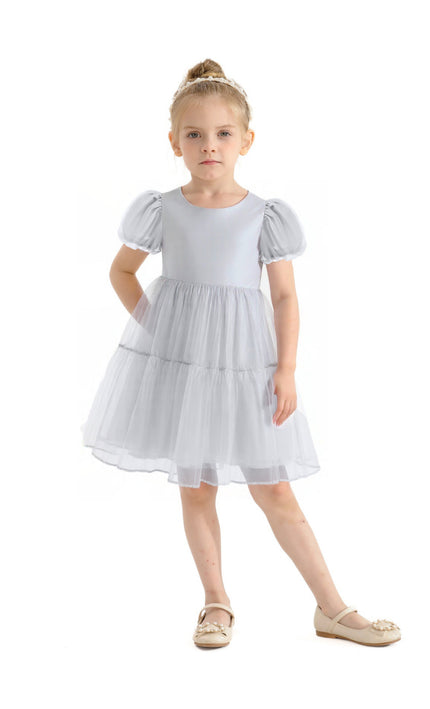 kids atelier mimitutu Gray Eveline Puff-Sleeve Dress