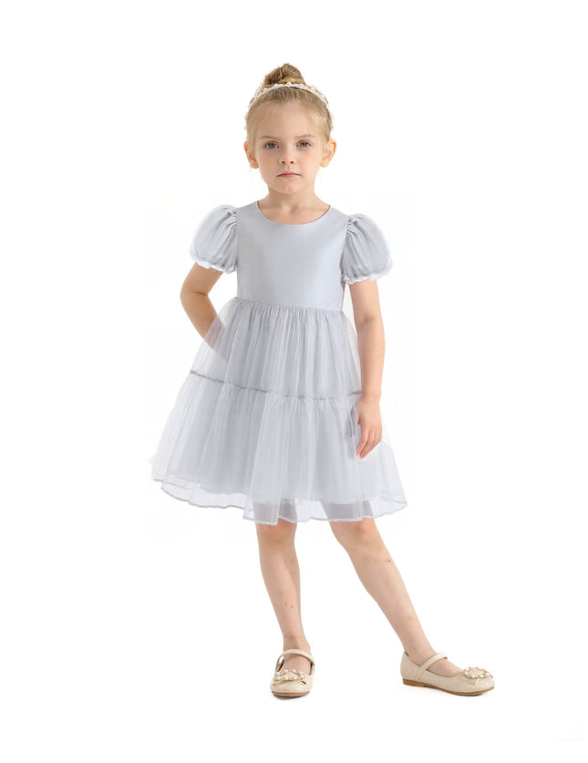 kids atelier mimitutu Gray Eveline Puff-Sleeve Dress
