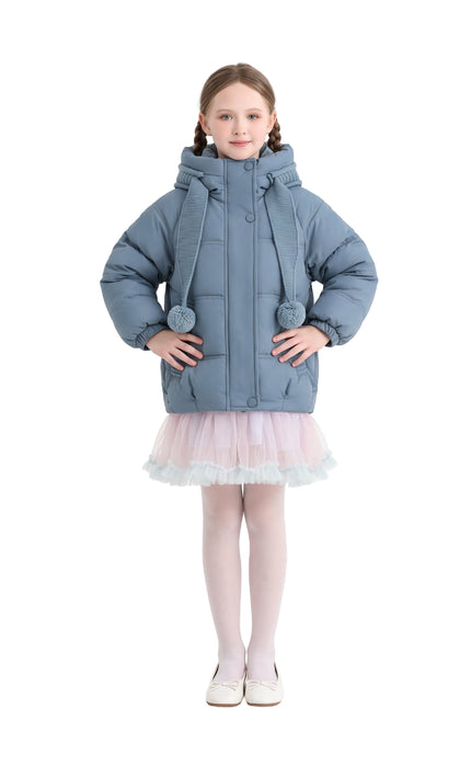 kids atelier mimi tutu Blue Pom-Pom Puffer Jacket