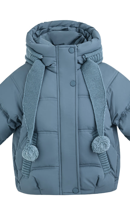 kids atelier mimi tutu Blue Pom-Pom Puffer Jacket