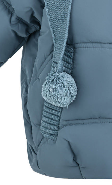 kids atelier mimi tutu Blue Pom-Pom Puffer Jacket