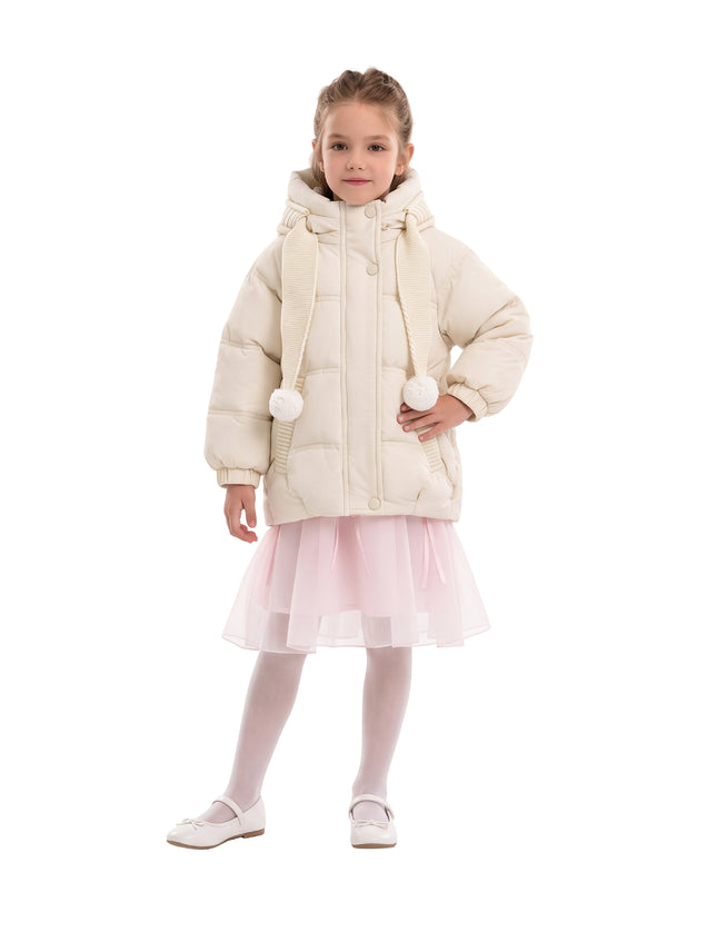 kids atelier mimi tutu Ivory Pom-Pom Puffer Jacket