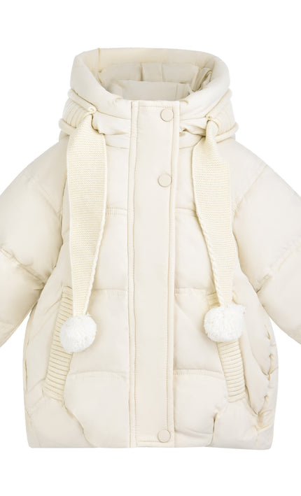 kids atelier mimi tutu Ivory Pom-Pom Puffer Jacket