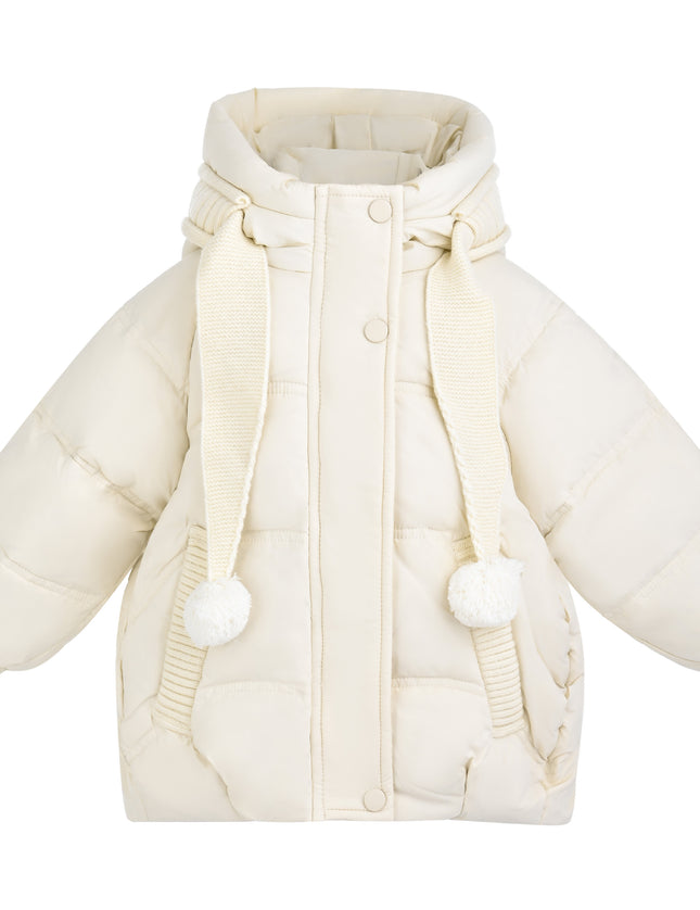 kids atelier mimi tutu Ivory Pom-Pom Puffer Jacket