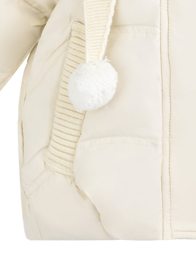 kids atelier mimi tutu Ivory Pom-Pom Puffer Jacket