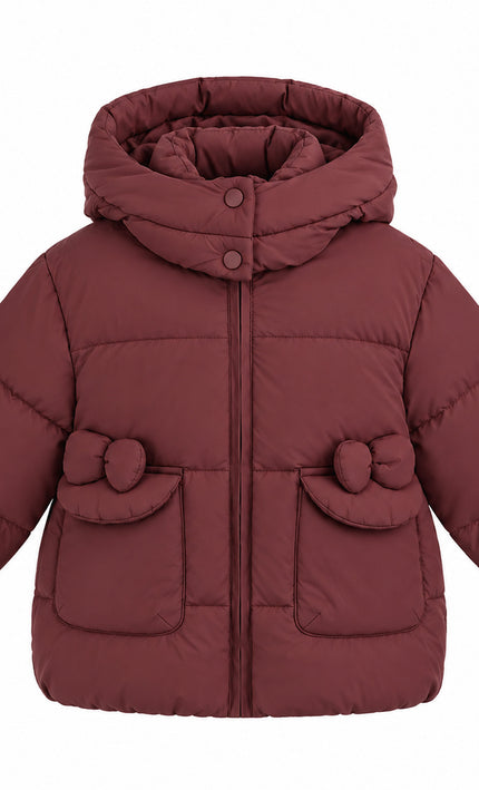 kids atelier mimi tutu Maroon Bow-Detail Puffer Jacket