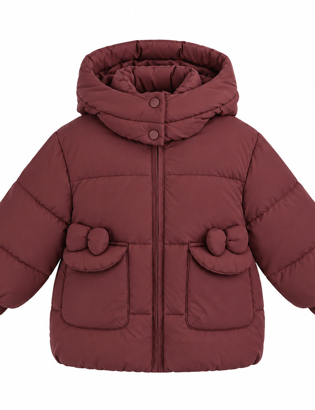 kids atelier mimi tutu Maroon Bow-Detail Puffer Jacket