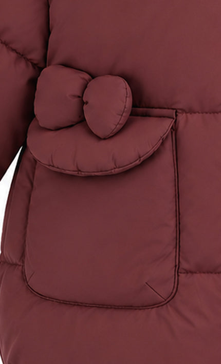 kids atelier mimi tutu Maroon Bow-Detail Puffer Jacket