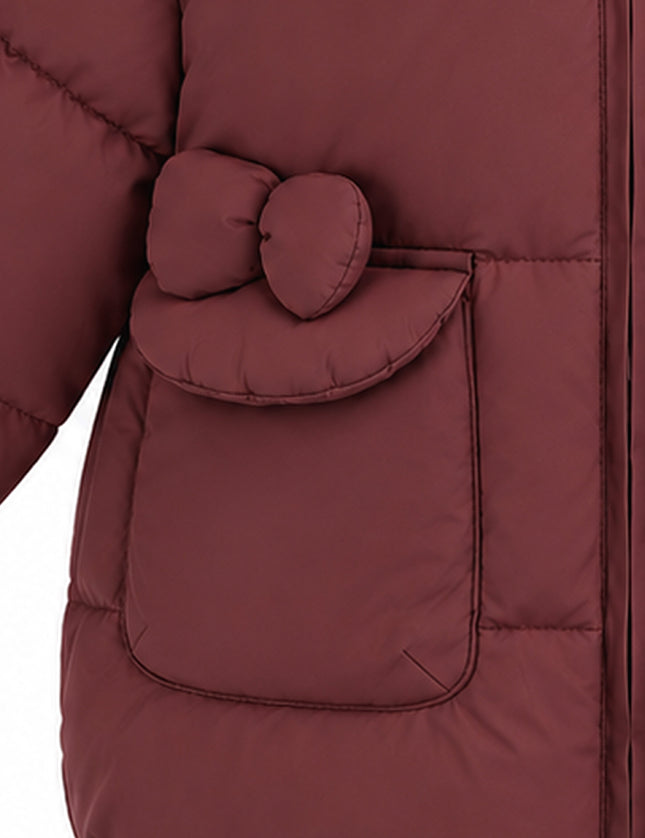 kids atelier mimi tutu Maroon Bow-Detail Puffer Jacket