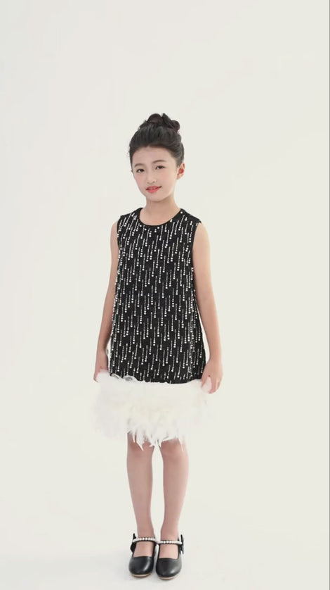 kids atelier tulleen Black & White Feathered Glam Dress