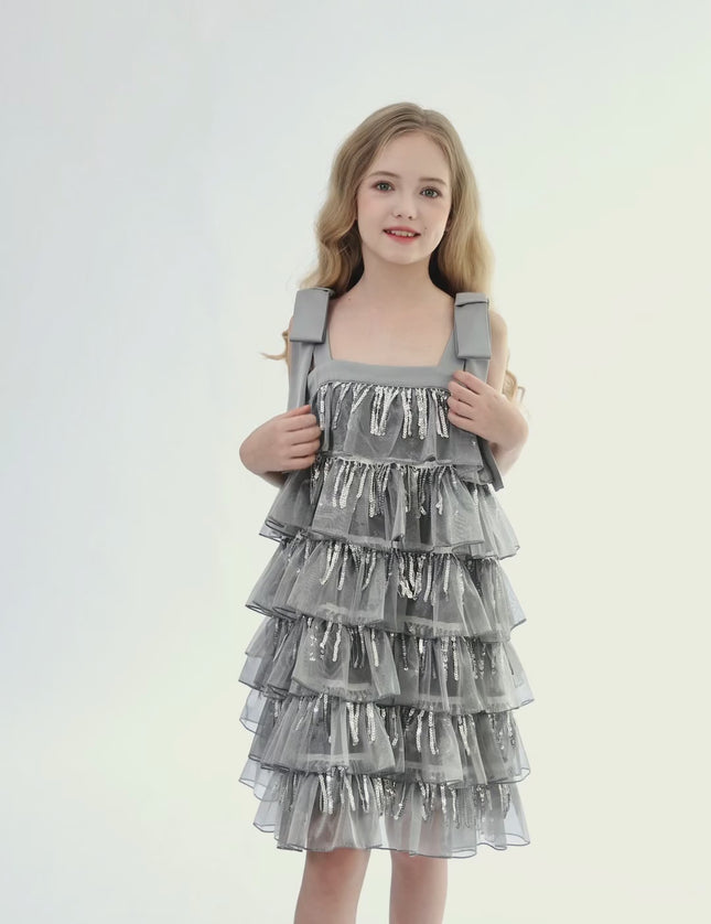 kids atelier tulleen Silver Tiered Ruffle Dress