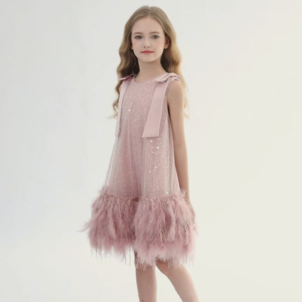 kids atelier tulleen Pink Sequin Feather Dress