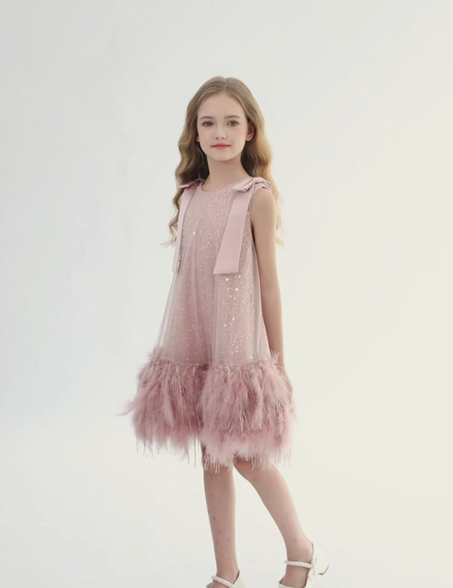 kids atelier tulleen Pink Sequin Feather Dress