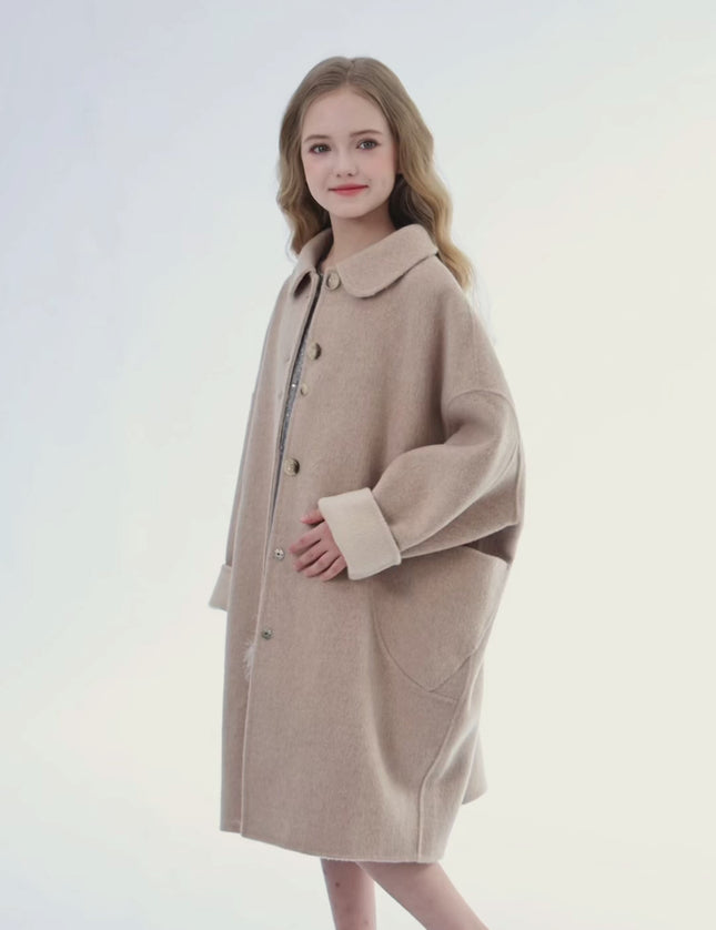 kids atelier tulleen Champagne Wool Coat with Peter Pan Collar