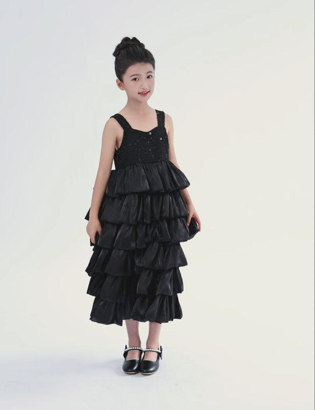 kids atelier tulleen Black Ruffle Tiered Gala Dress