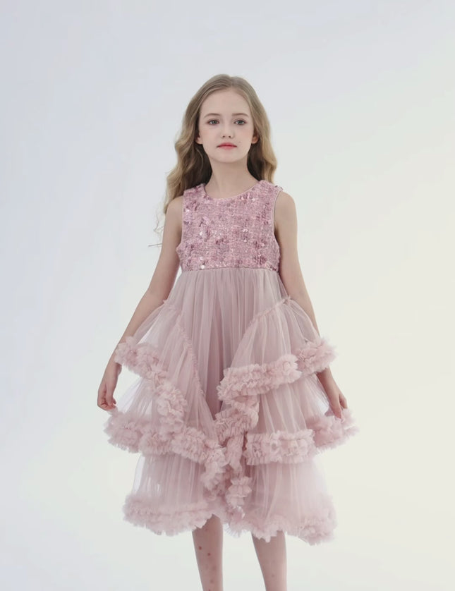 kids atelier tulleen Pink Sequin & Cascading Tulle Gown
