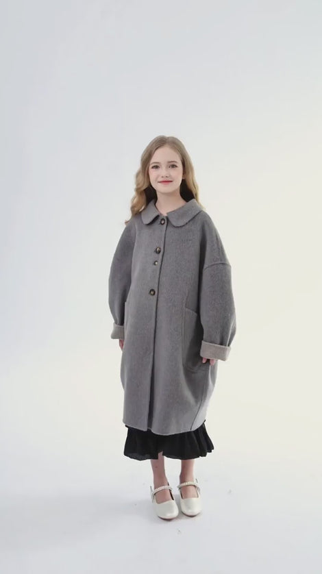 kids atelier tulleen Gray Wool Coat with Peter Pan Collar