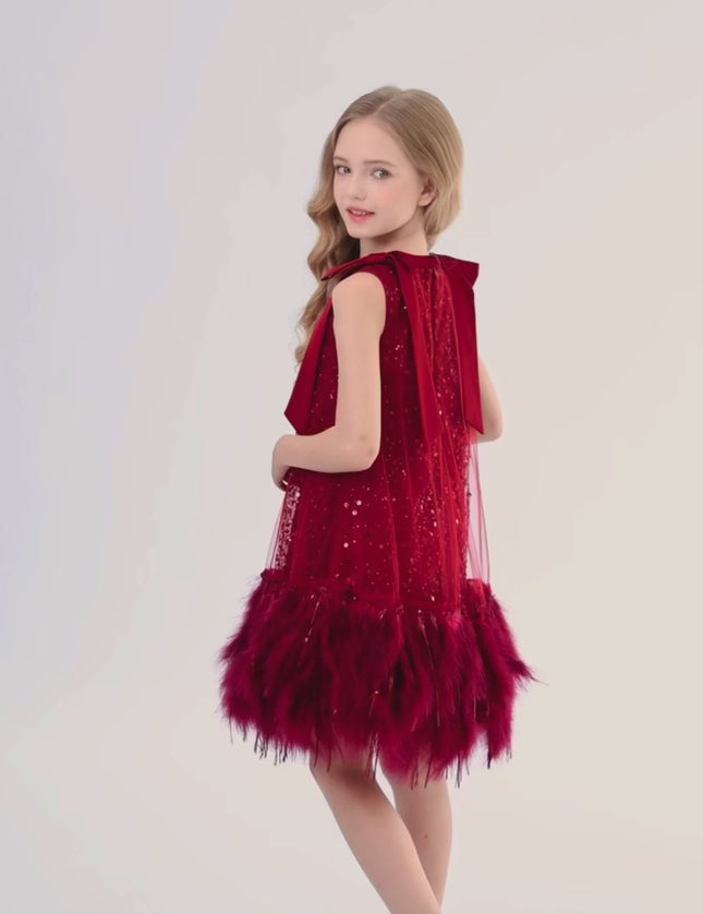 kids atelier tulleen Red Sequin Feather Dress