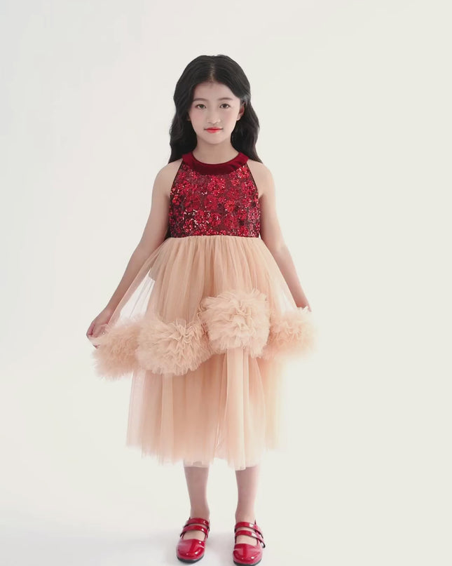 Peach Tulle Pom-Pom Dress