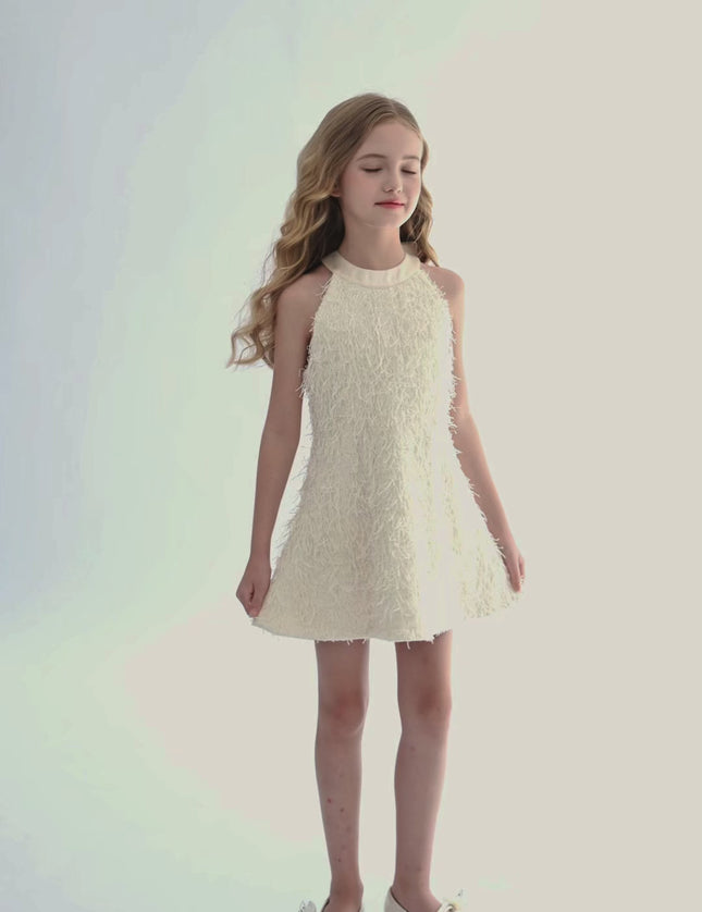 kids atelier tulleen Cream Rosette Ribbon-Back Dress
