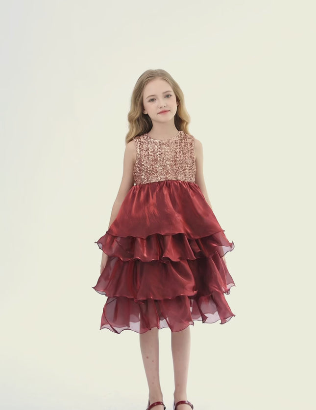 kids atelier tulleen Red Tiered Satin Party Dress
