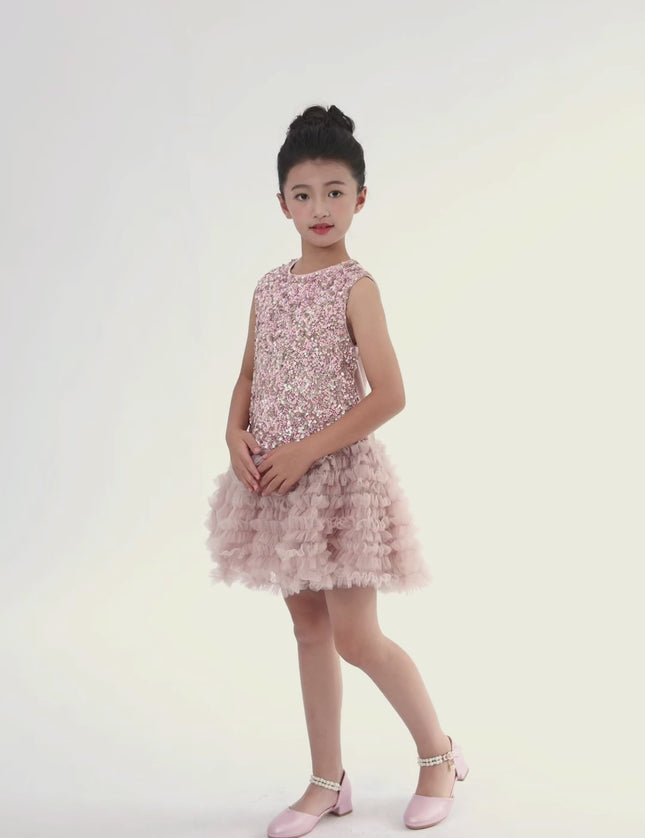 kids atelier tulleen Pink Sequin & Tulle Party Dress