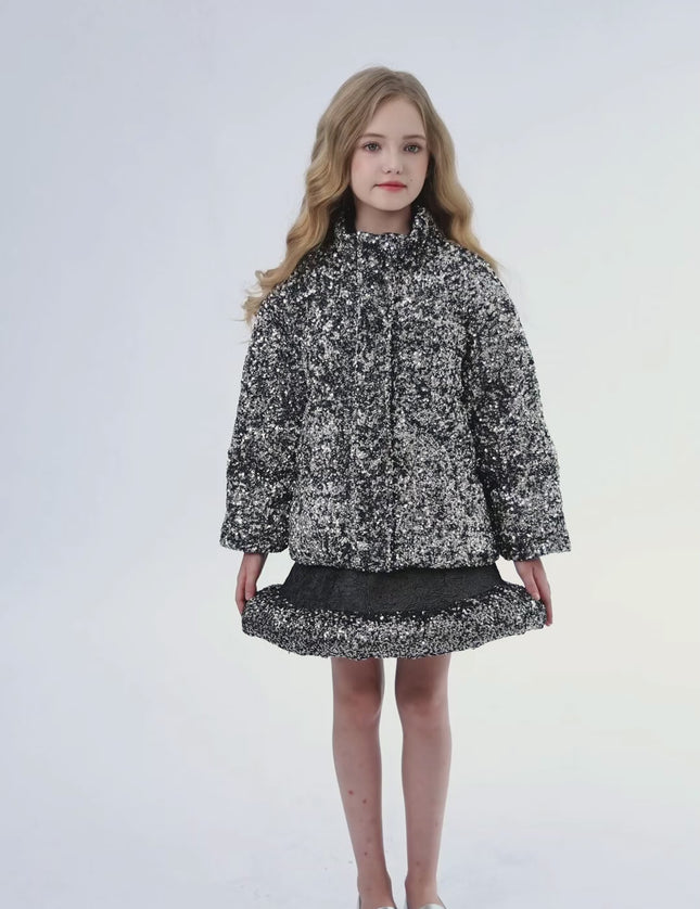 kids atelier tulleen Black Glitter Puffer Jacket