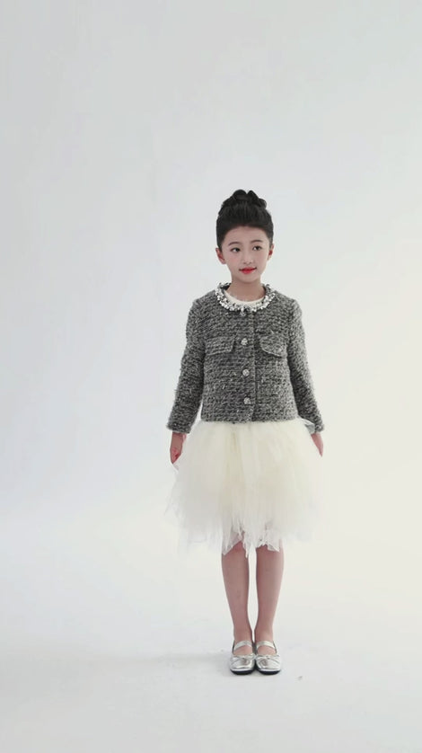 kids atelier tulleen Gray Bouclé Jewel-Collar Jacket