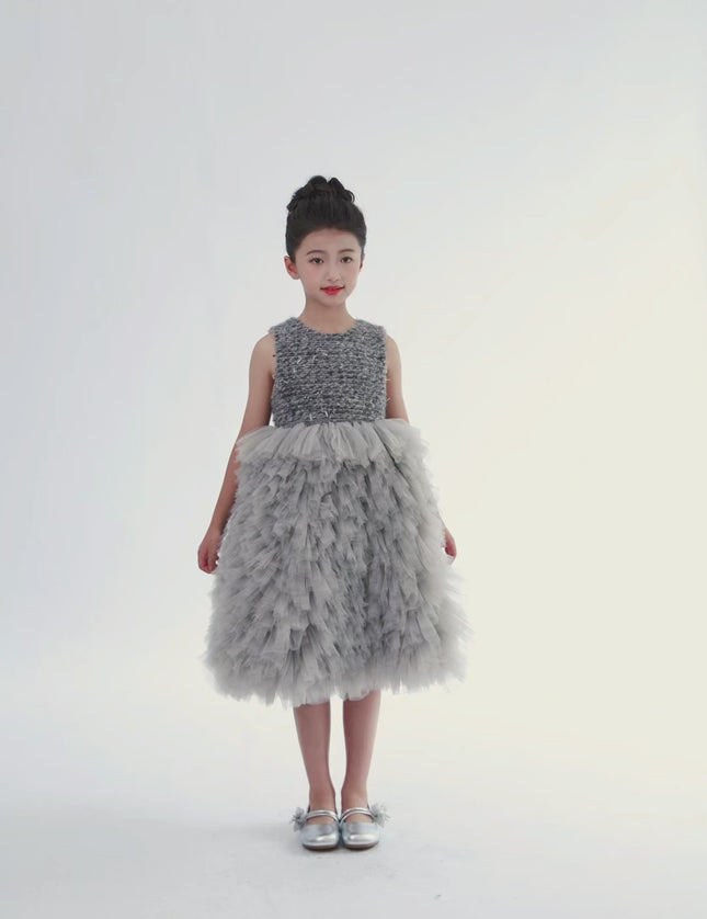 kids atelier tulleen Gray Textured Bodice Tulle Gown