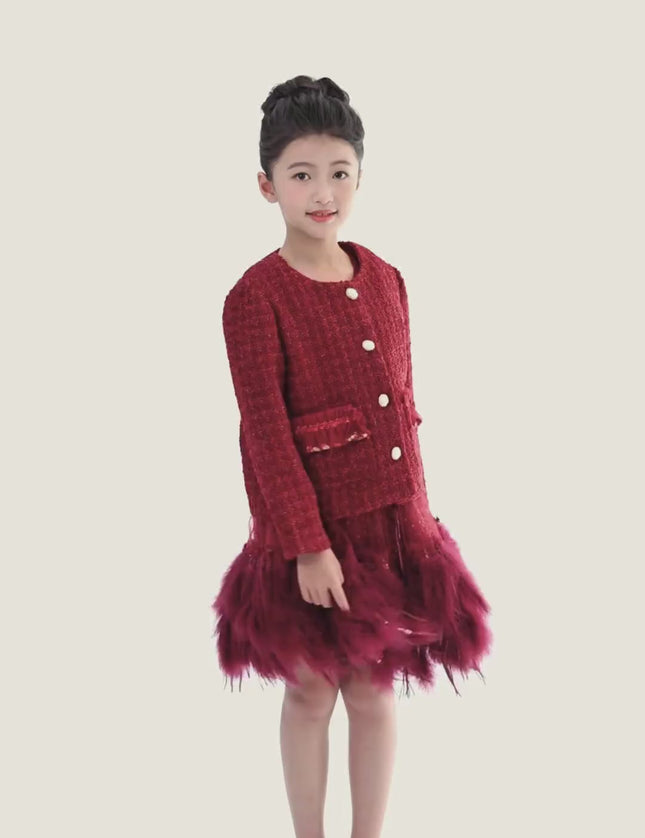 kids atelier tulleen Red Tweed Button-Up Jacket