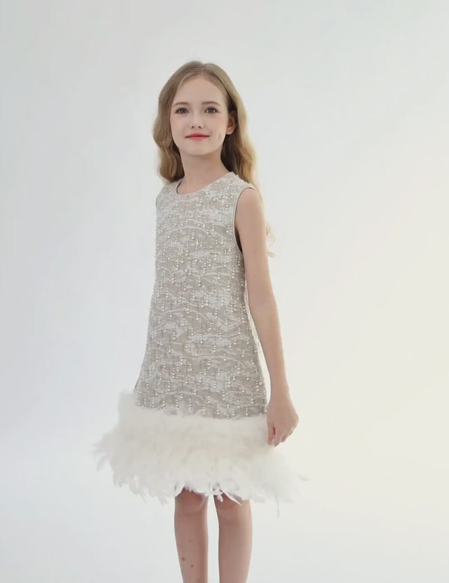 kids atelier tulleen Silver Feathered Party Dress